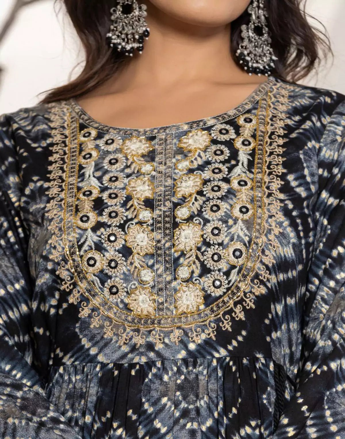 Black Rayon Graphic Anarkali Kurti - South India Shopping Mall