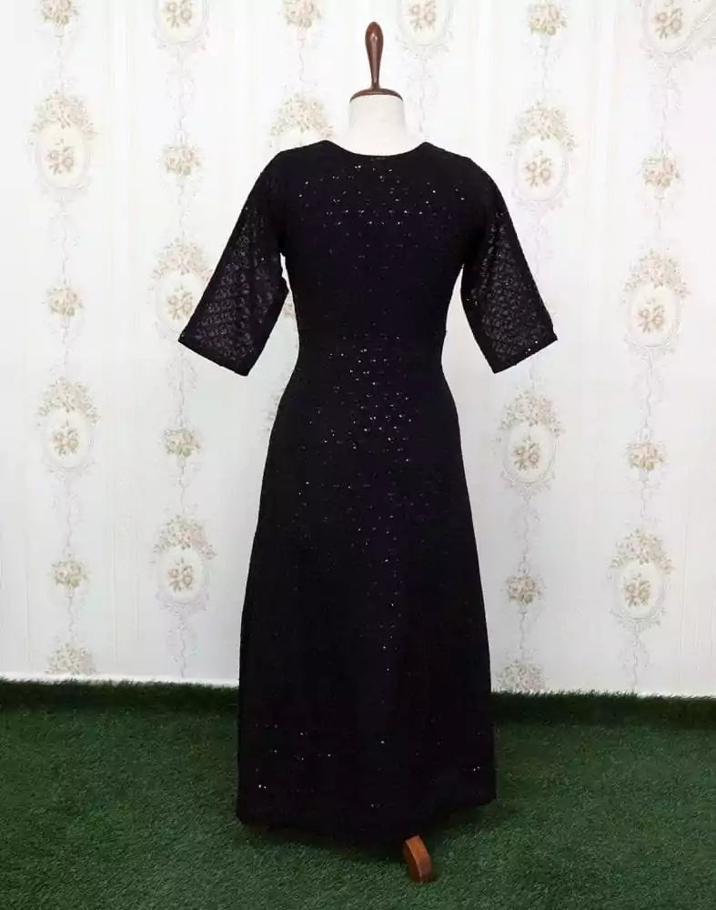 Image of Black Self Design Georgette Embellished Kurti - South India Shopping Mall