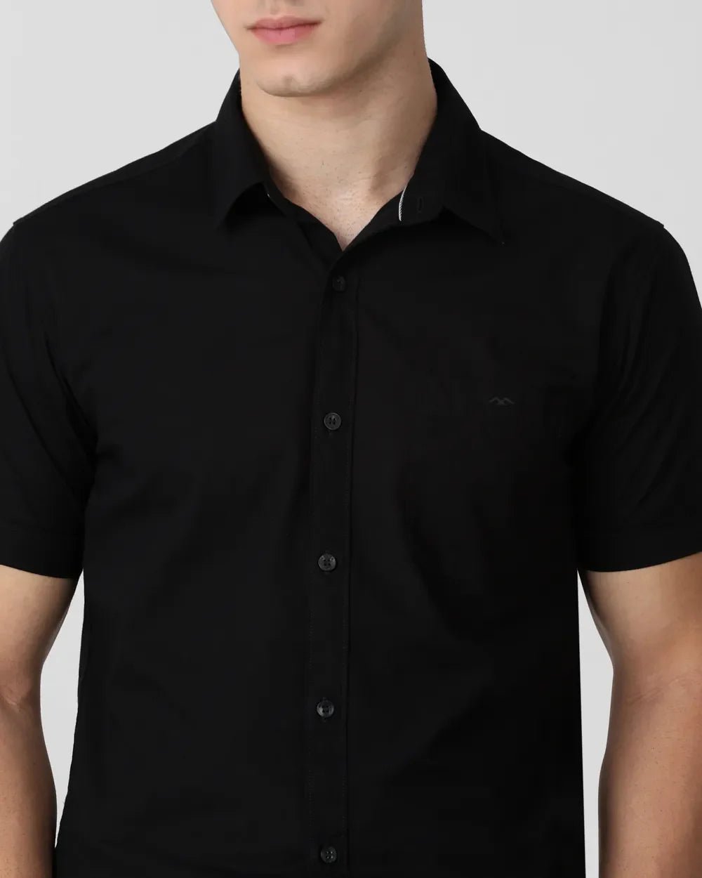 Image of Black Solid Cotton with Linen Half Sleeve Shirt - South India Shopping Mall