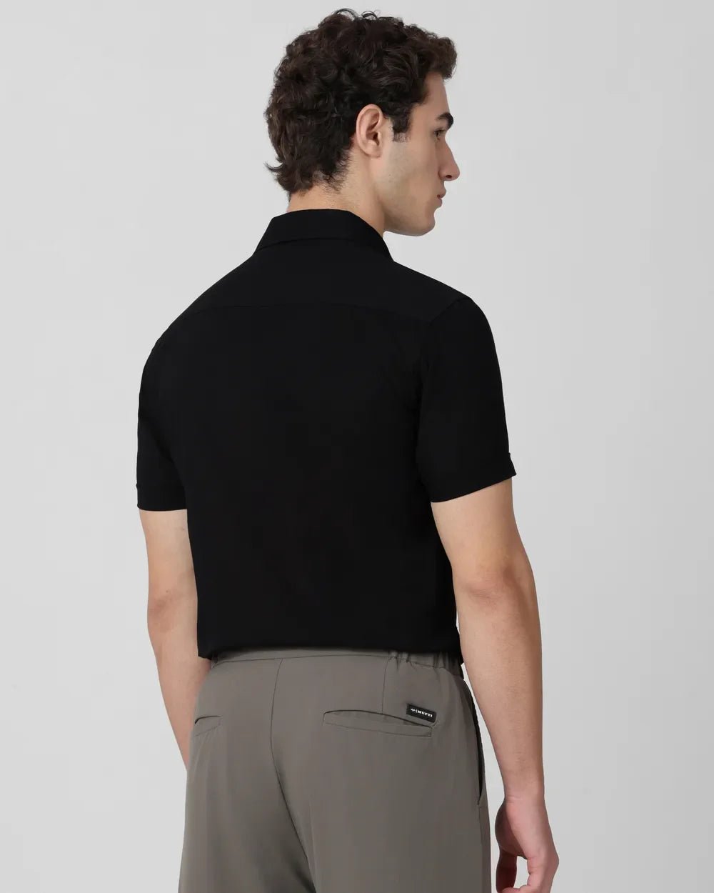 Image of Black Solid Cotton with Linen Half Sleeve Shirt - South India Shopping Mall