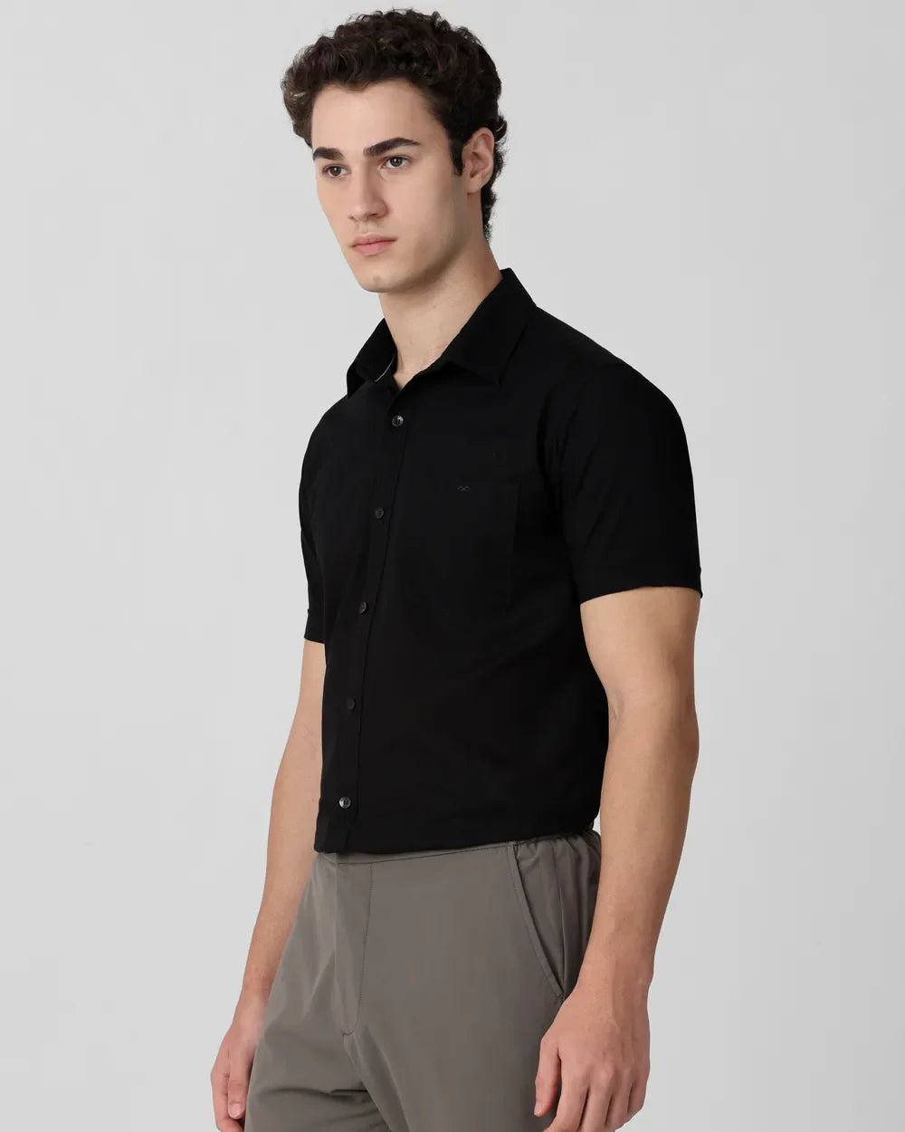 Image of Black Solid Cotton with Linen Half Sleeve Shirt - South India Shopping Mall