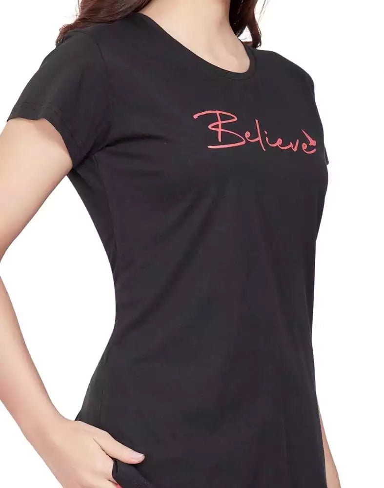 Image of Black Typography Cotton Printed Night Wear - South India Shopping Mall
