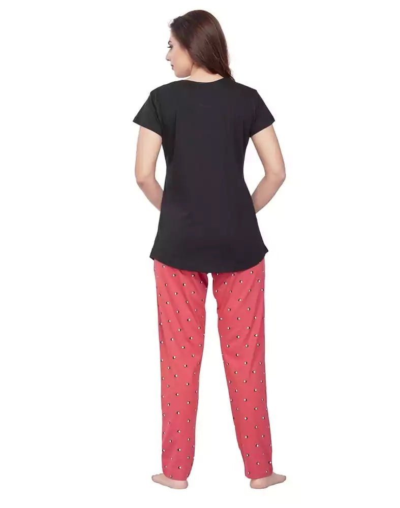 Image of Black Typography Cotton Printed Night Wear - South India Shopping Mall