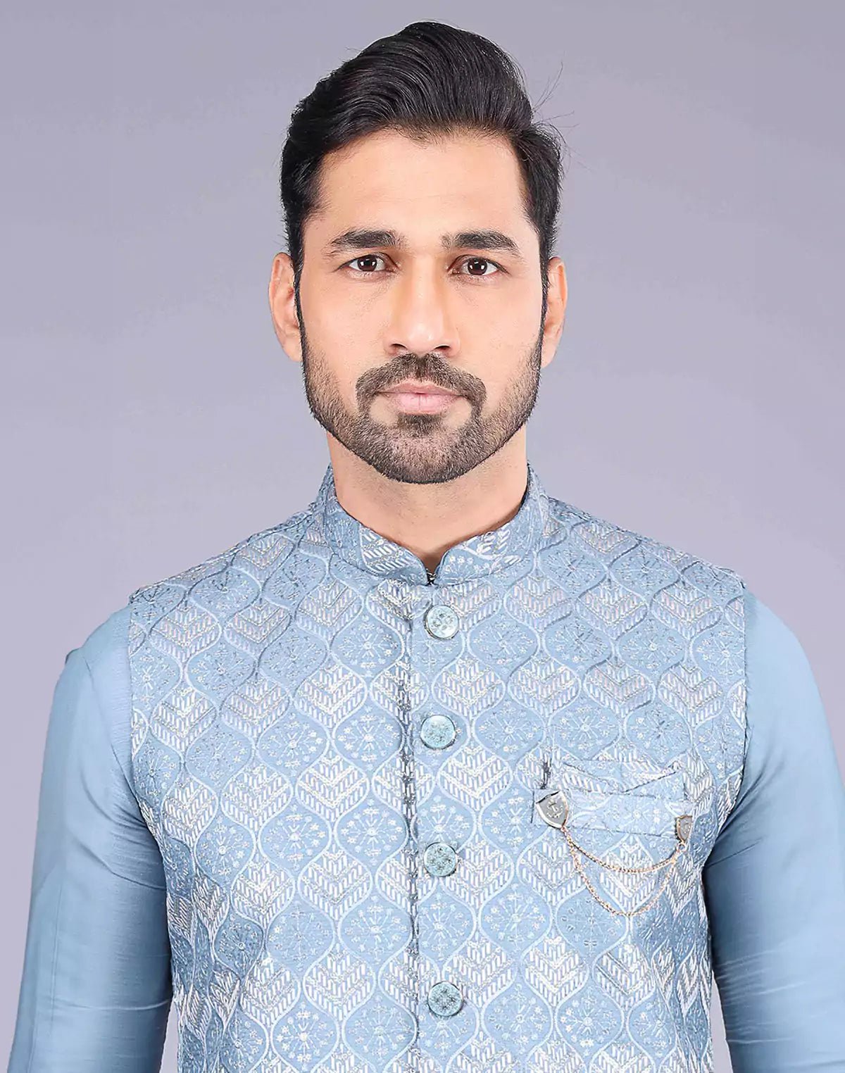 Image of Blue Color Sequence With Embroidery Work Kurta Jacket Set - South India Shopping Mall