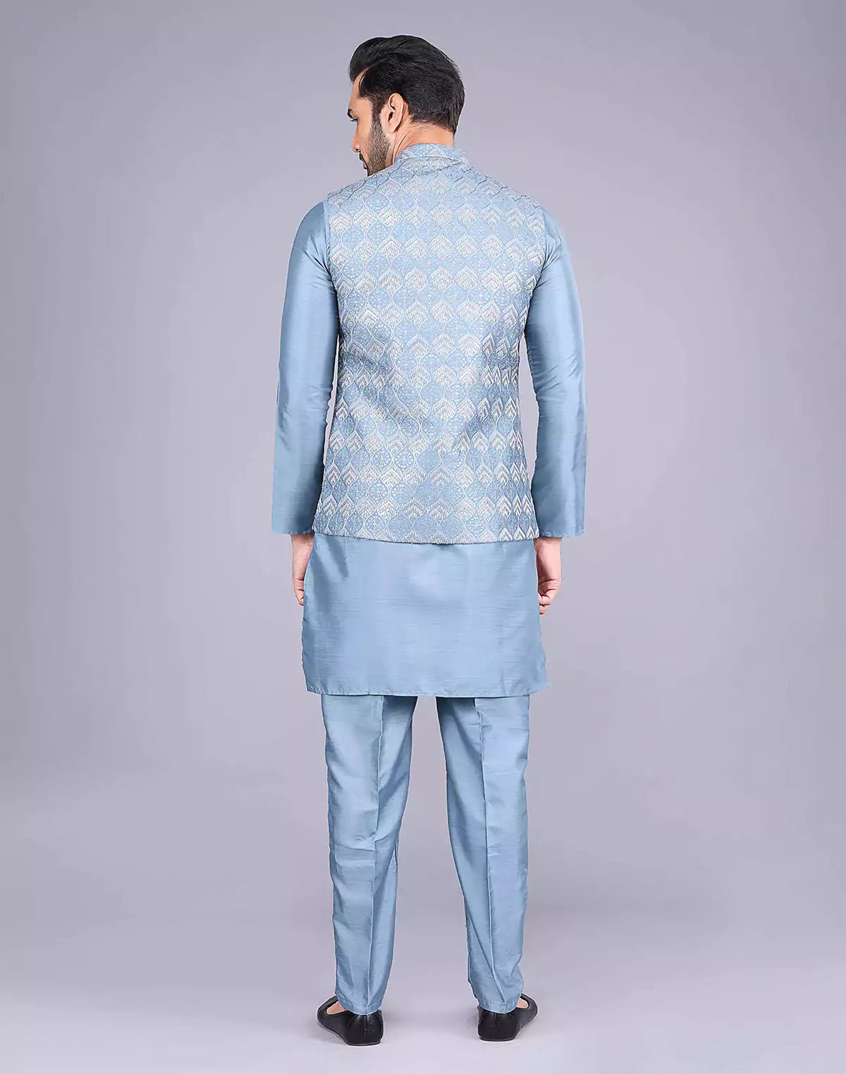Image of Blue Color Sequence With Embroidery Work Kurta Jacket Set - South India Shopping Mall
