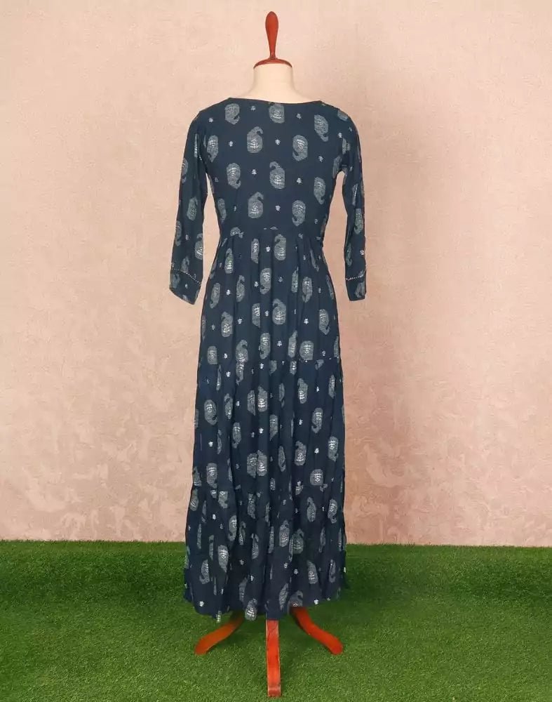Image of Blue Coloured Paisley Print Rayon Kurti - South India Shopping Mall