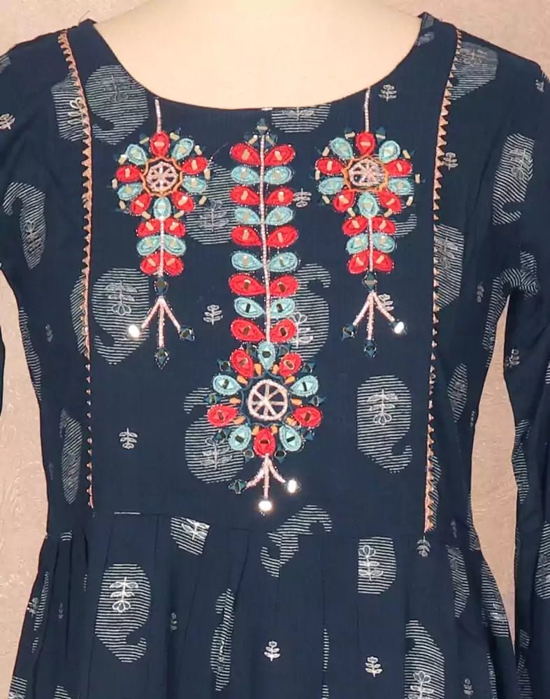 Image of Blue Coloured Paisley Print Rayon Kurti - South India Shopping Mall