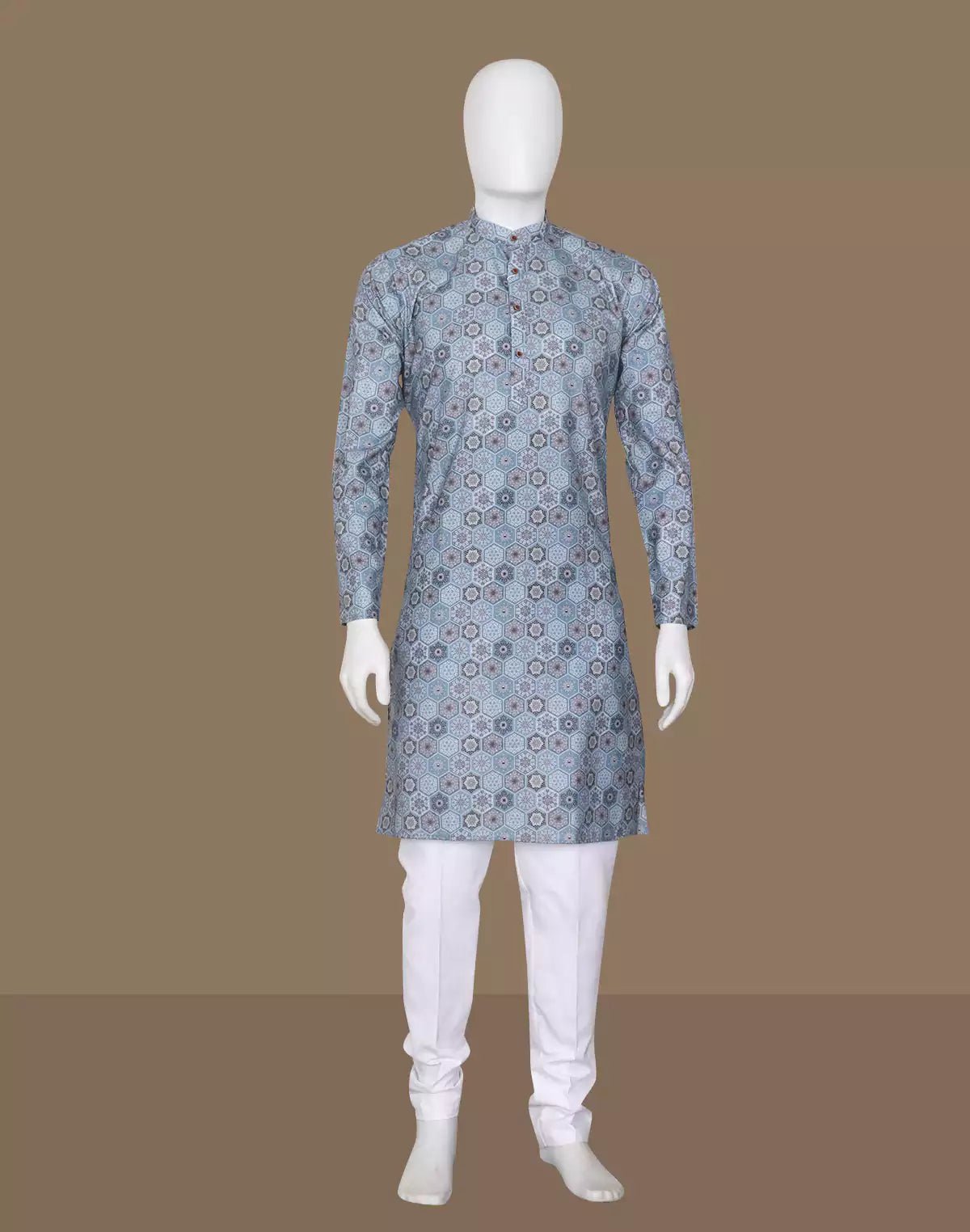 Image of Blue Ethnic Floral Motifs Cotton Silk Printed Kurta - South India Shopping Mall