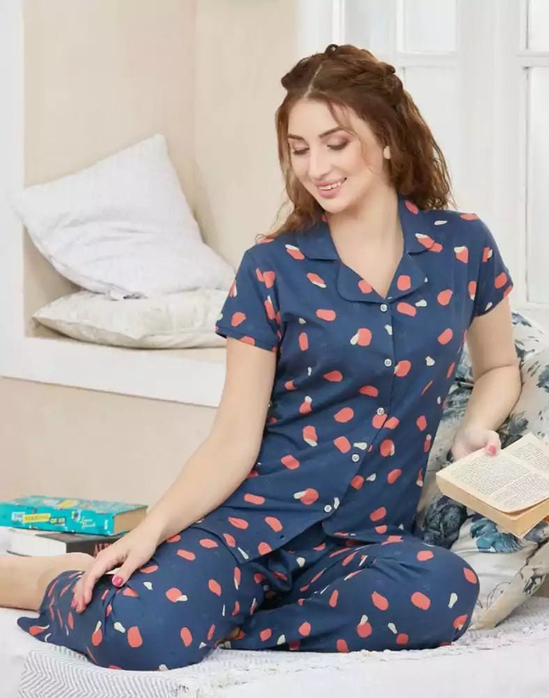 Image of Blue Graphic Print Hosiery Night Suit - South India Shopping Mall