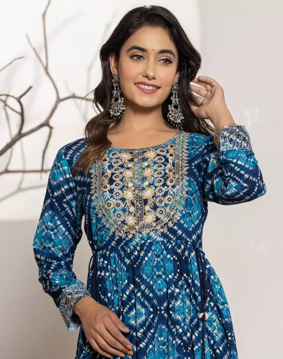 Image of Blue Graphic Print Rayon Flary Kurti - South India Shopping Mall