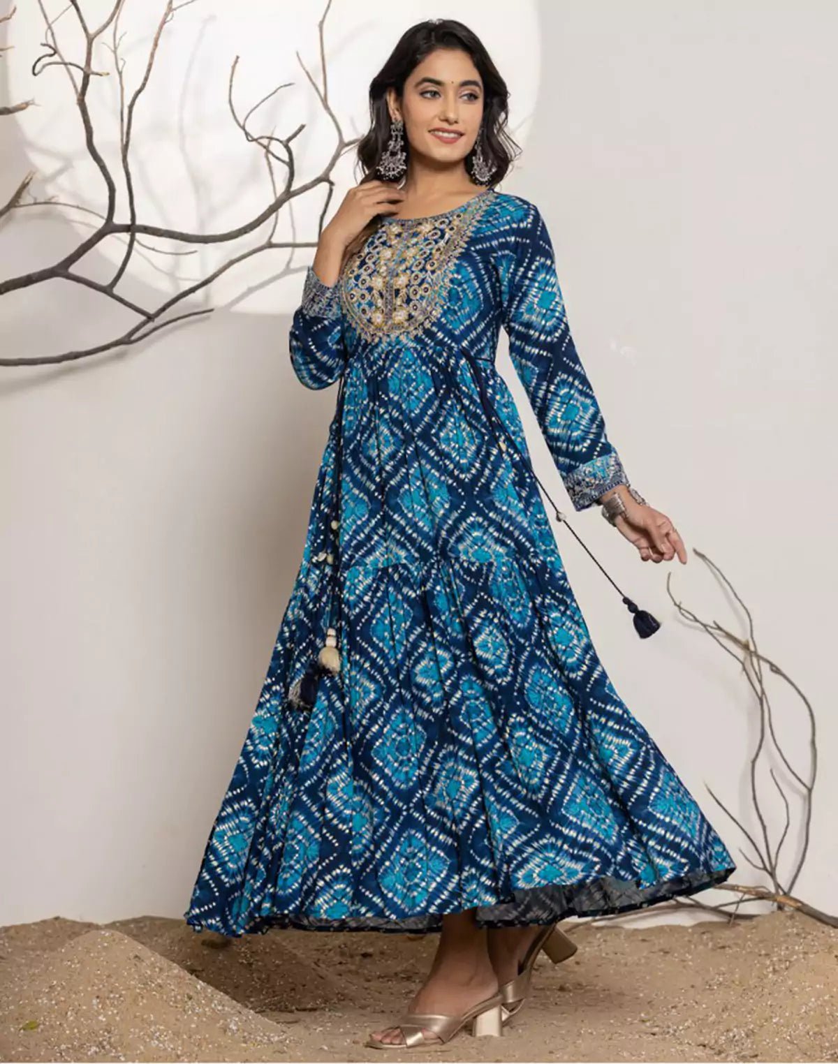 Image of Blue Graphic Print Rayon Flary Kurti - South India Shopping Mall