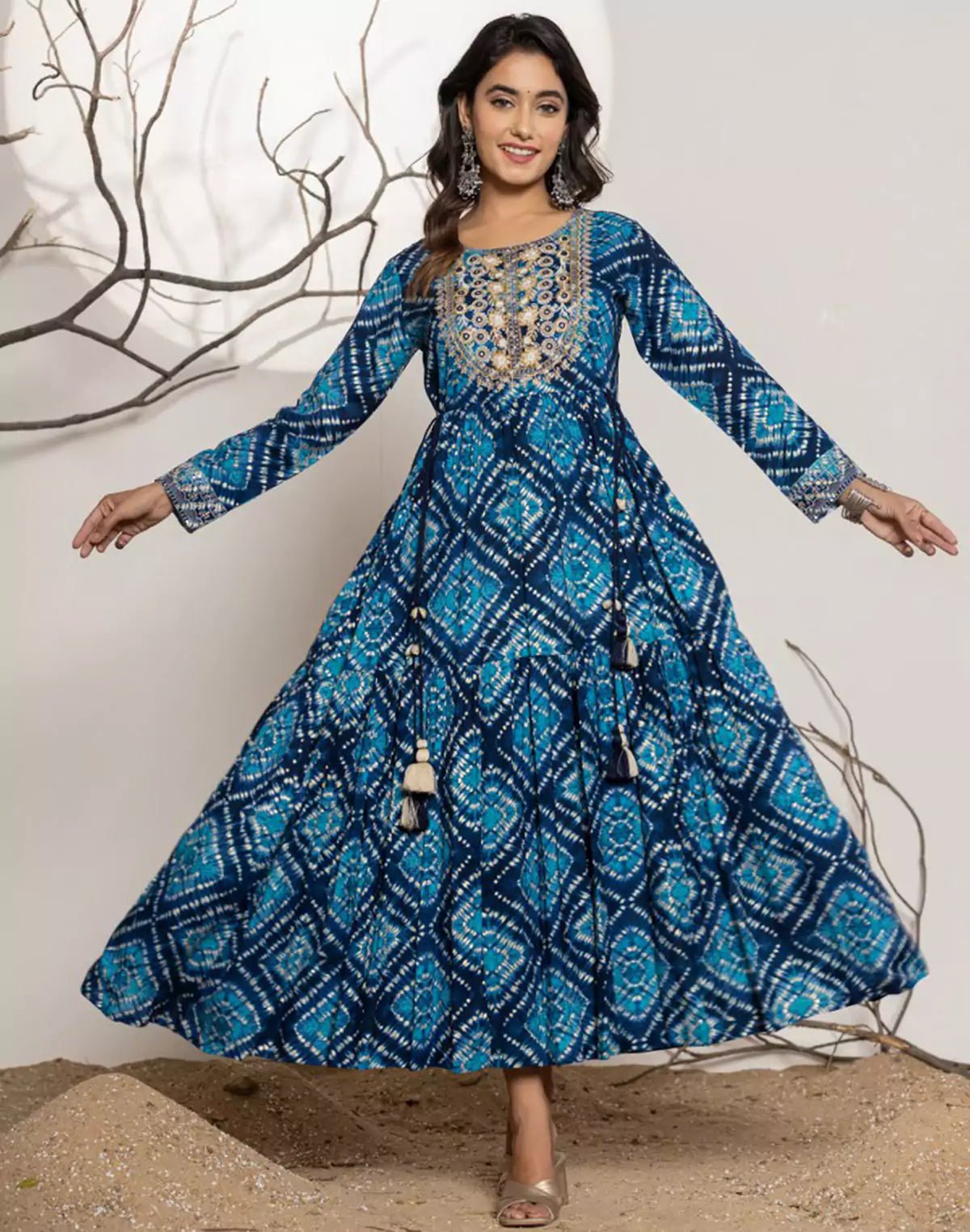 Image of Blue Graphic Print Rayon Flary Kurti - South India Shopping Mall