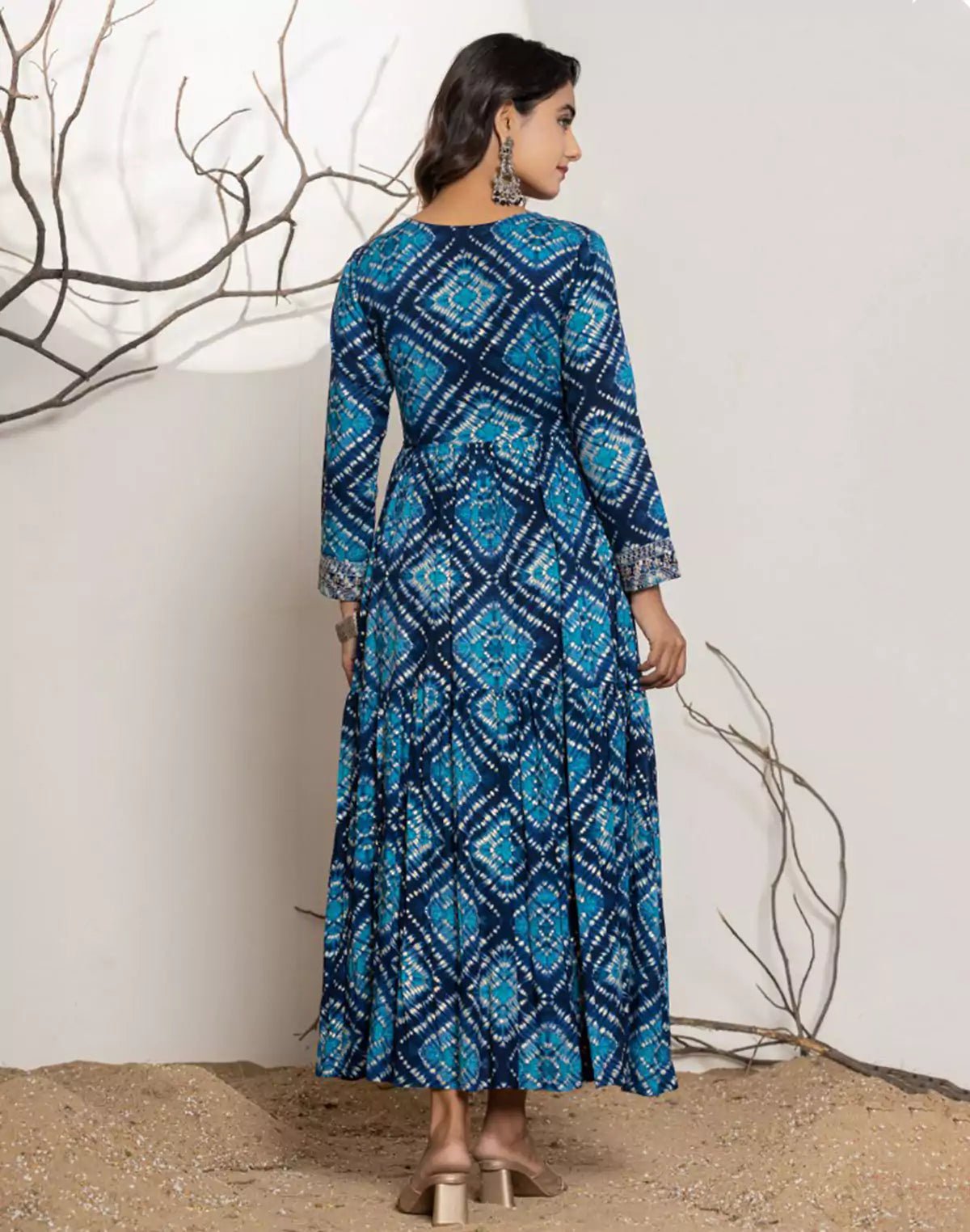 Image of Blue Graphic Print Rayon Flary Kurti - South India Shopping Mall