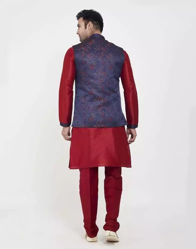 Image of Blue Jacquard Cross Pattern Kurta Set - South India Shopping Mall