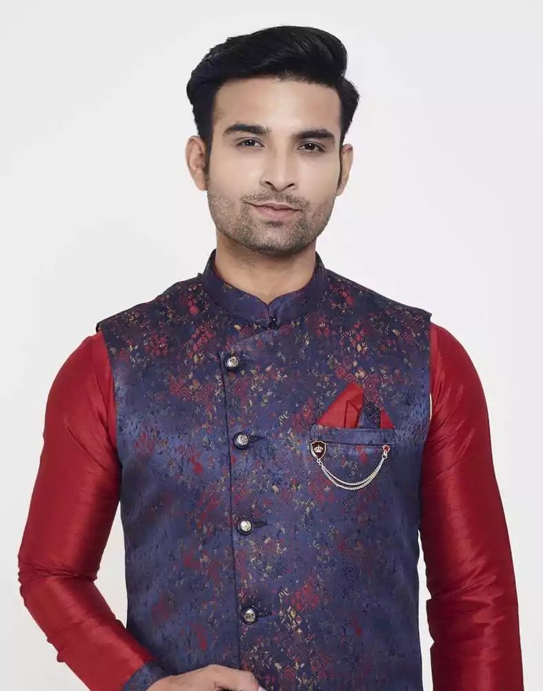 Blue Jacquard Cross Pattern Kurta Set - South India Shopping Mall