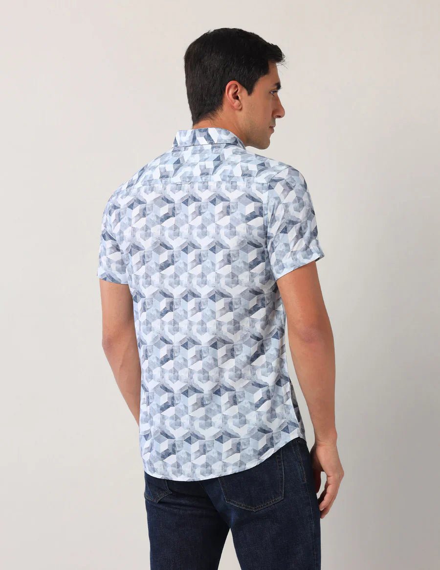 Image of Blue Men's Cotton Half Sleeve Printed Fashion Shirt - South India Shopping Mall