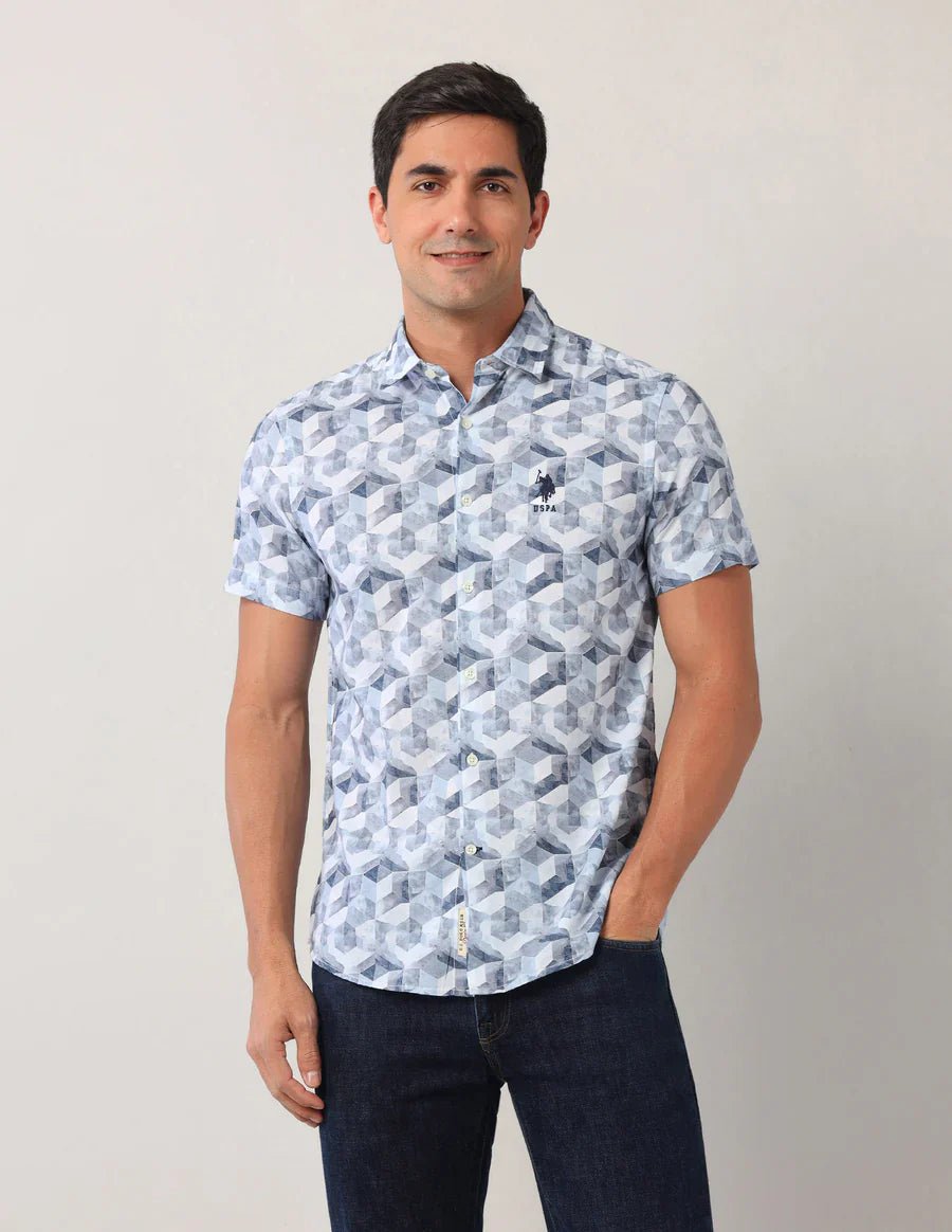 Image of Blue Men's Cotton Half Sleeve Printed Fashion Shirt - South India Shopping Mall
