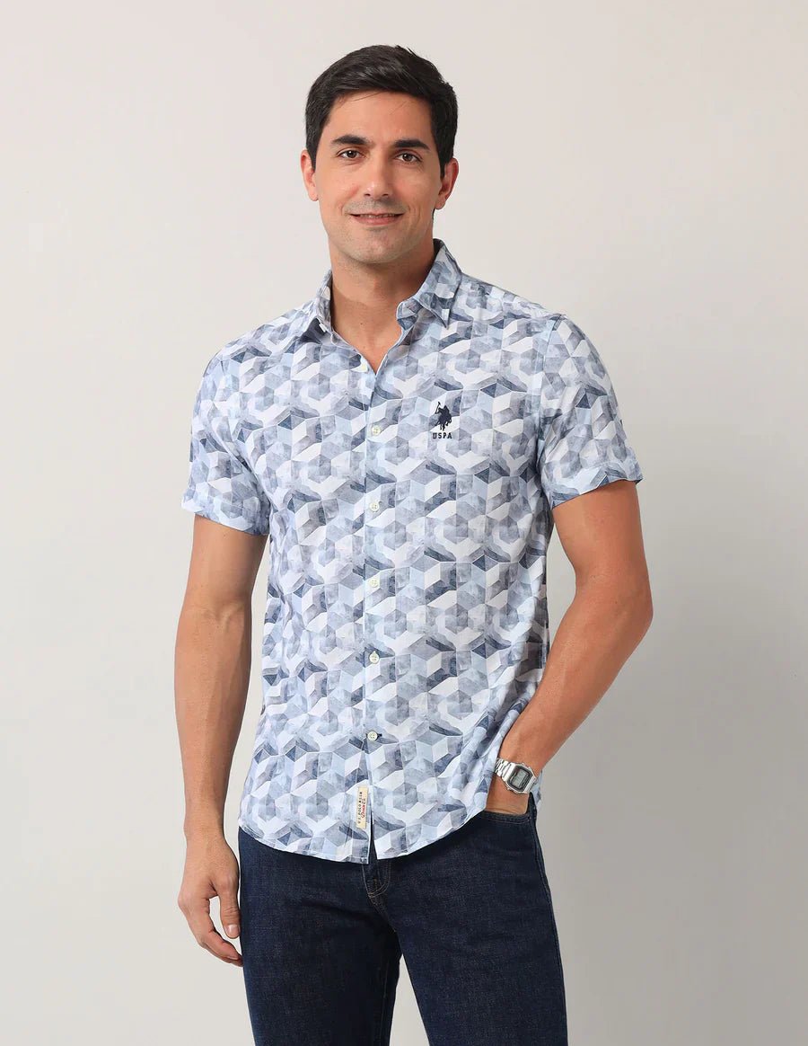 Blue Men's Cotton Half Sleeve Printed Fashion Shirt - South India Shopping Mall