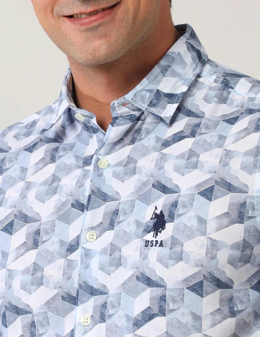 Image of Blue Men's Cotton Half Sleeve Printed Fashion Shirt - South India Shopping Mall