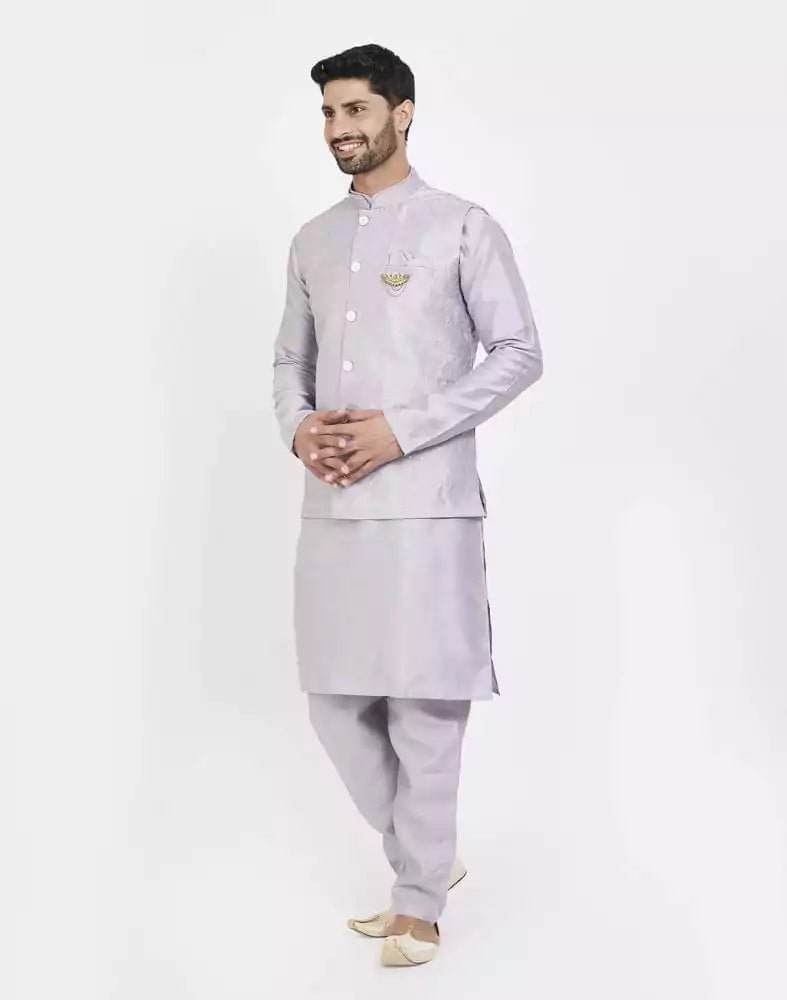 Image of Blue Raw silk Sequence Work Kurta Set - South India Shopping Mall