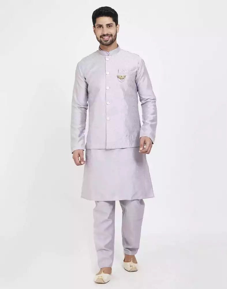 Image of Blue Raw silk Sequence Work Kurta Set - South India Shopping Mall
