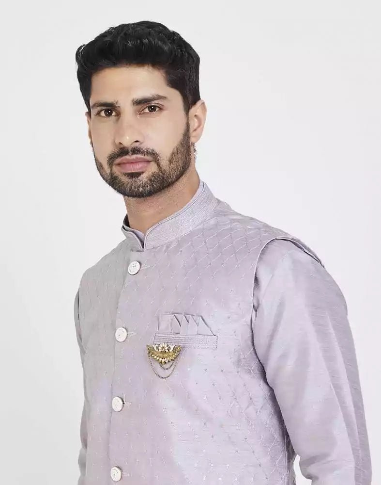 Image of Blue Raw silk Sequence Work Kurta Set - South India Shopping Mall