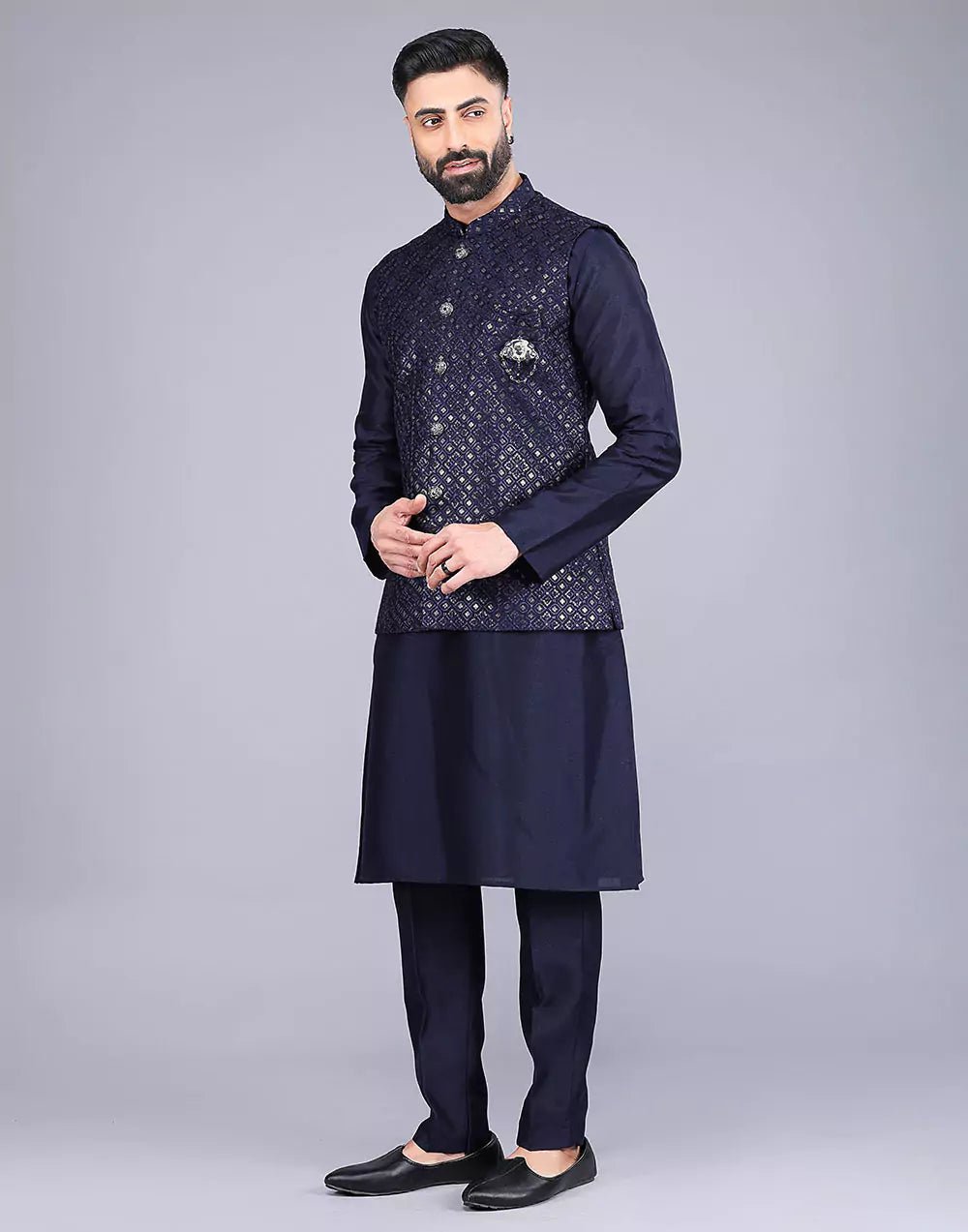 Image of Blue Stylish Self Highlighted Thread and Sequence Design Kurta Jacket - South India Shopping Mall