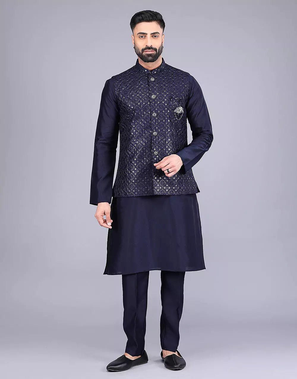 Image of Blue Stylish Self Highlighted Thread and Sequence Design Kurta Jacket - South India Shopping Mall