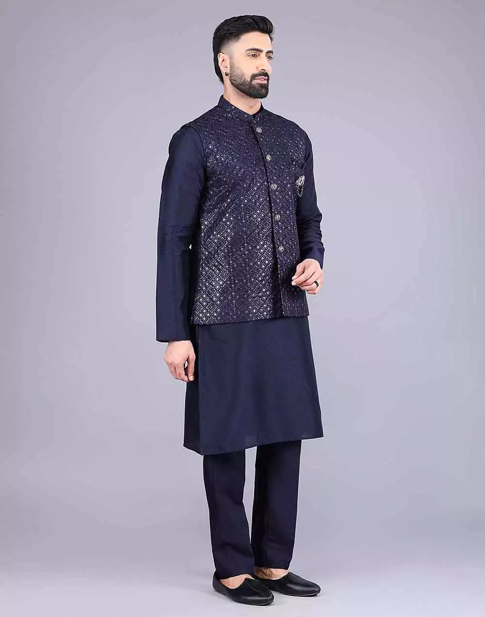 Image of Blue Stylish Self Highlighted Thread and Sequence Design Kurta Jacket - South India Shopping Mall