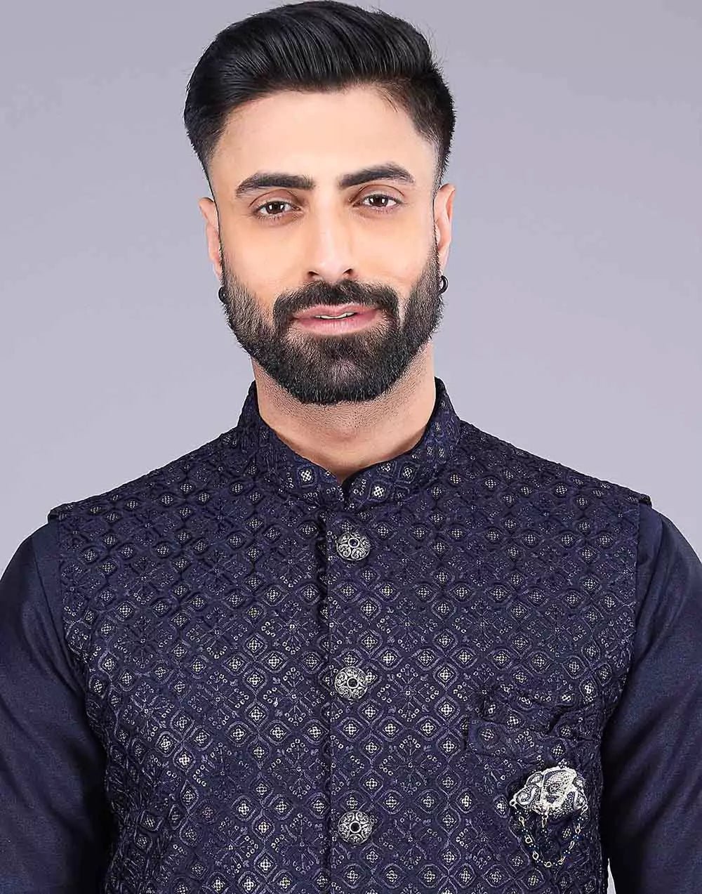 Image of Blue Stylish Self Highlighted Thread and Sequence Design Kurta Jacket - South India Shopping Mall