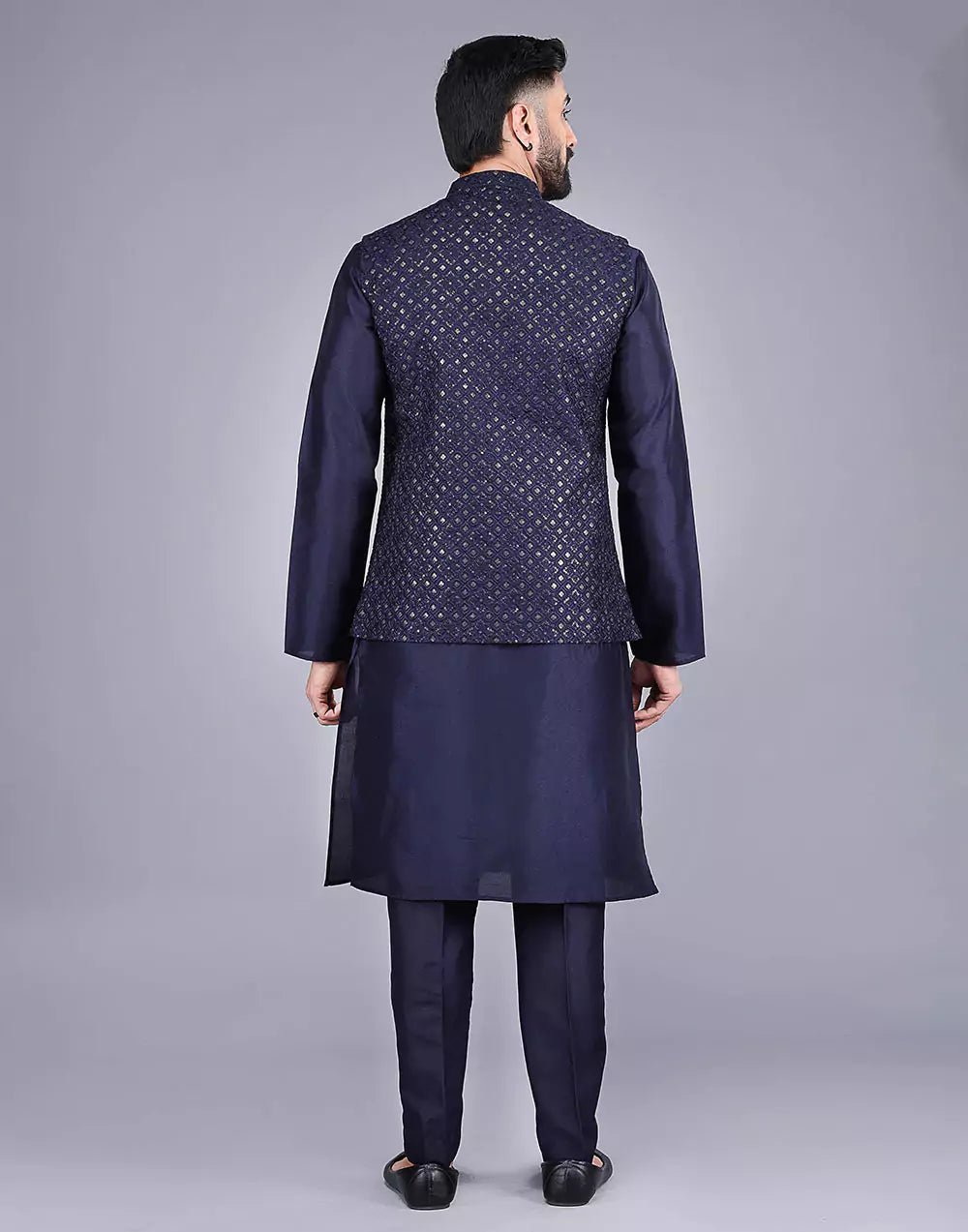 Image of Blue Stylish Self Highlighted Thread and Sequence Design Kurta Jacket - South India Shopping Mall