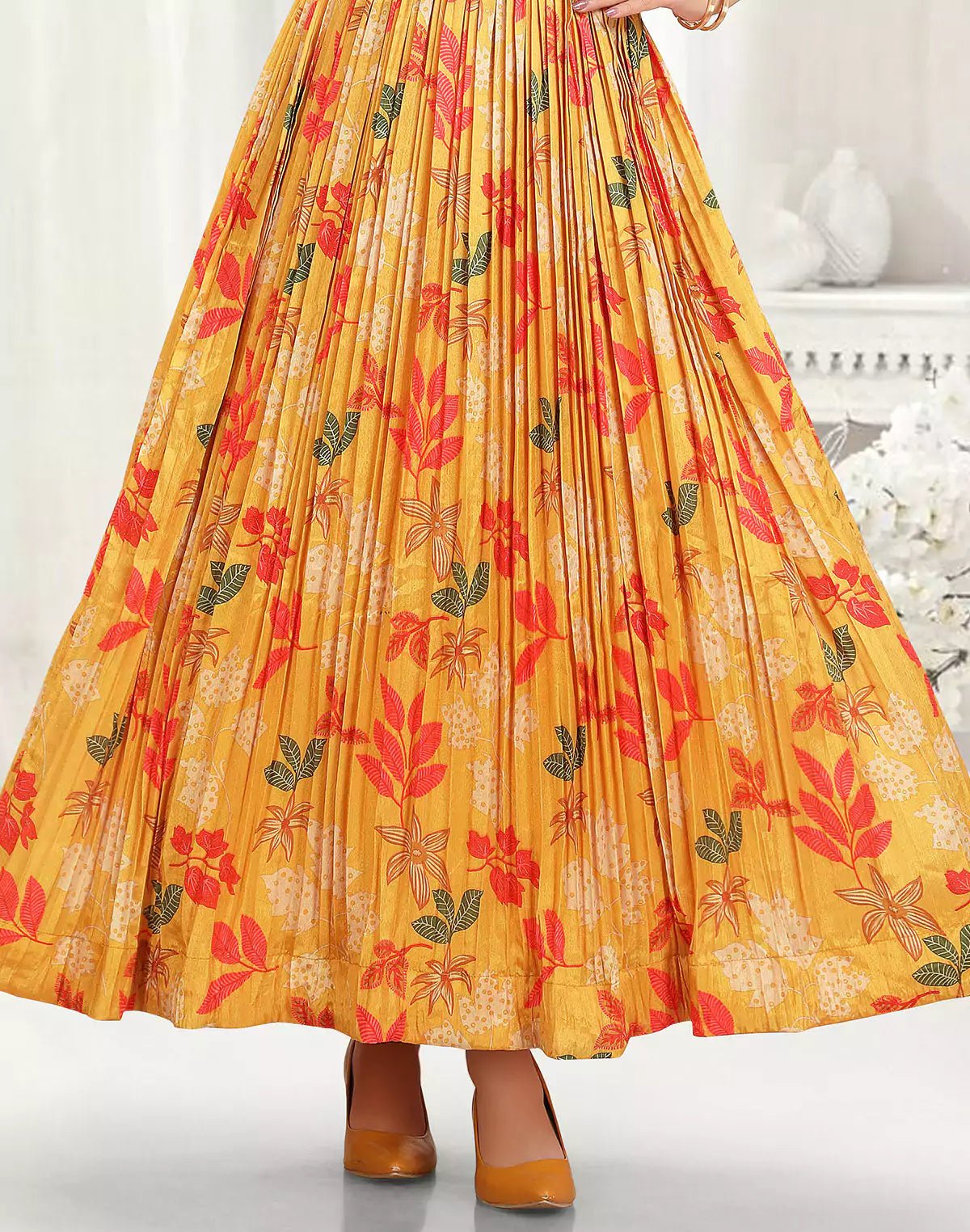 Image of Bright Yellow Coloured Cotton Silk Long Dress - South India Shopping Mall