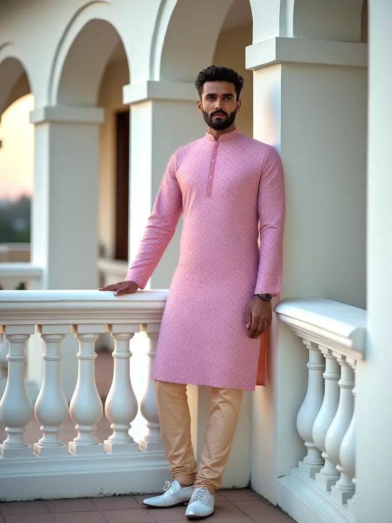 Image of Brocade Design Dark Pink Jacquard Kurta Set - South India Shopping Mall