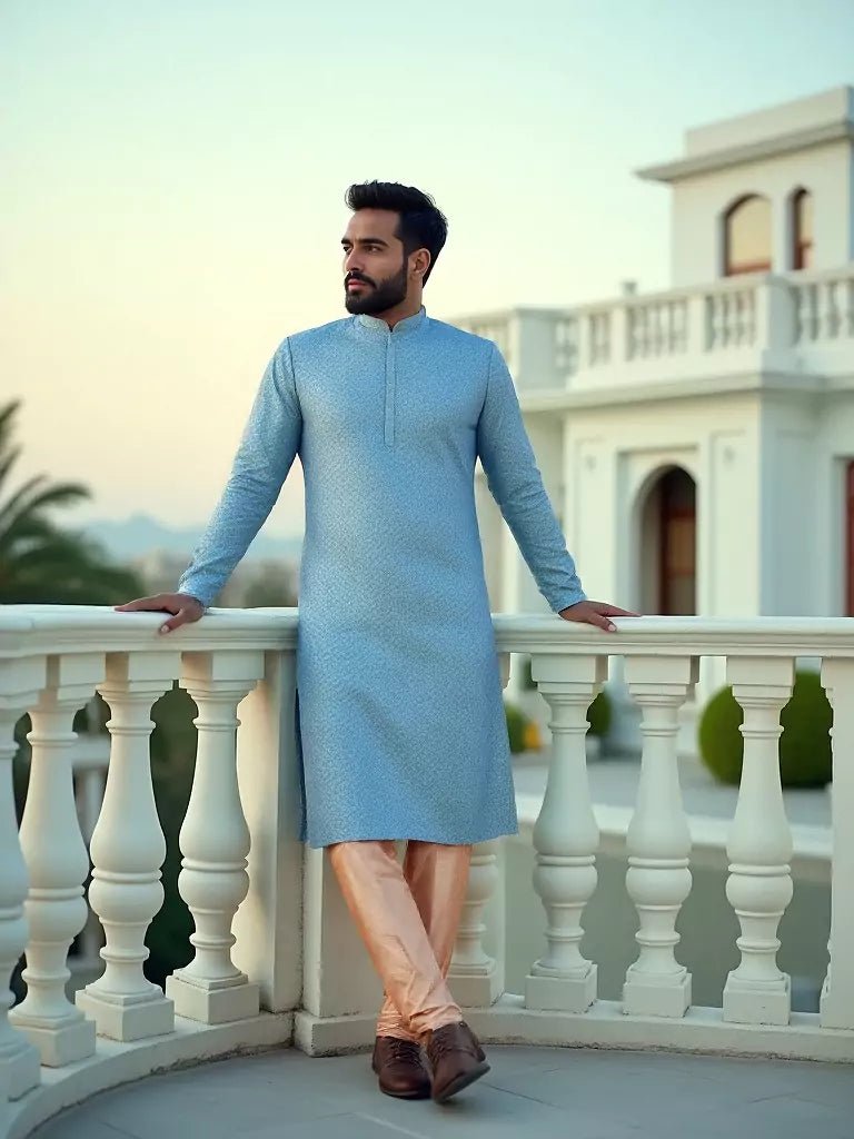Image of Brocade Design Jacquard Kurta Set in Firozi Coloured - South India Shopping Mall