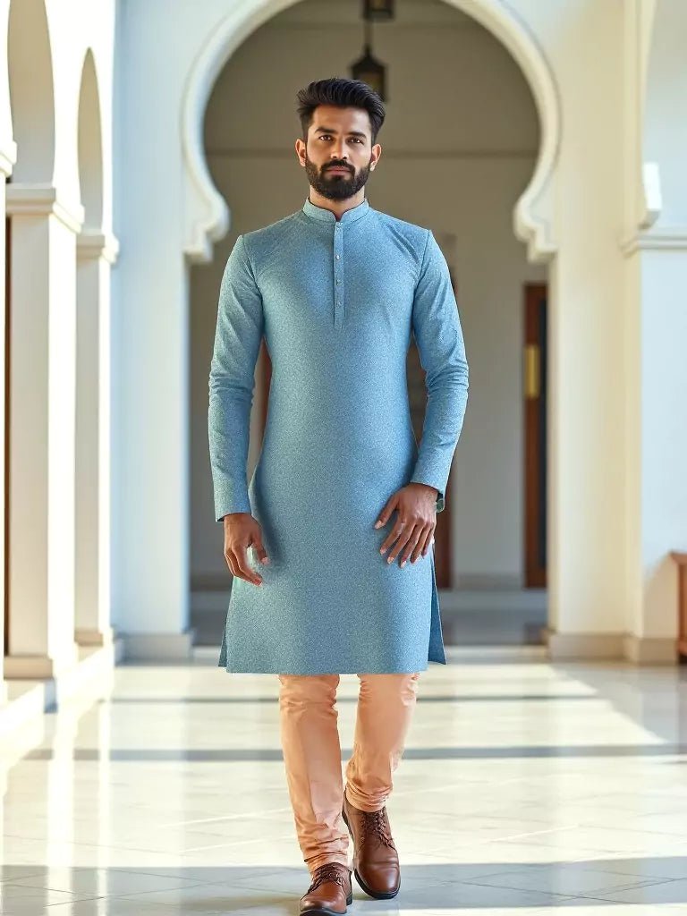 Image of Brocade Design Jacquard Kurta Set in Firozi Coloured - South India Shopping Mall
