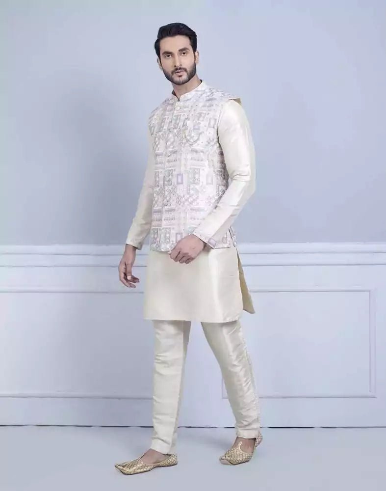 Image of Brocade With Gold Zari Work Kurta Jacket Set - South India Shopping Mall