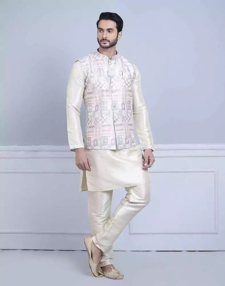 Image of Brocade With Gold Zari Work Kurta Jacket Set - South India Shopping Mall