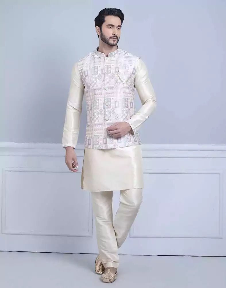 Image of Brocade With Gold Zari Work Kurta Jacket Set - South India Shopping Mall