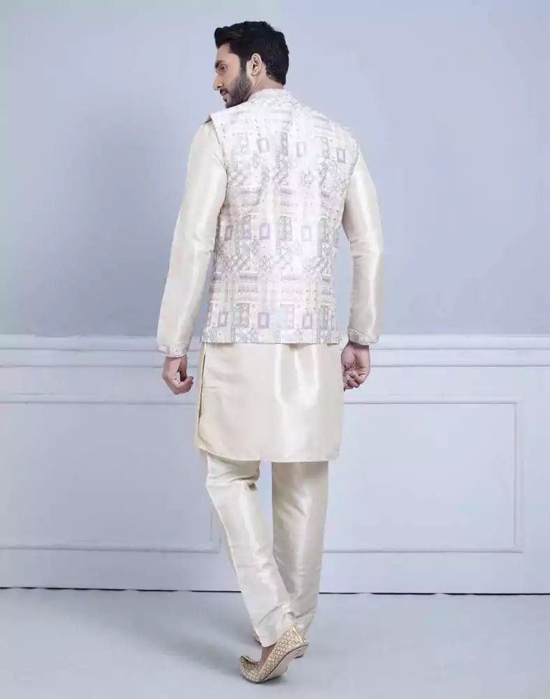 Image of Brocade With Gold Zari Work Kurta Jacket Set - South India Shopping Mall