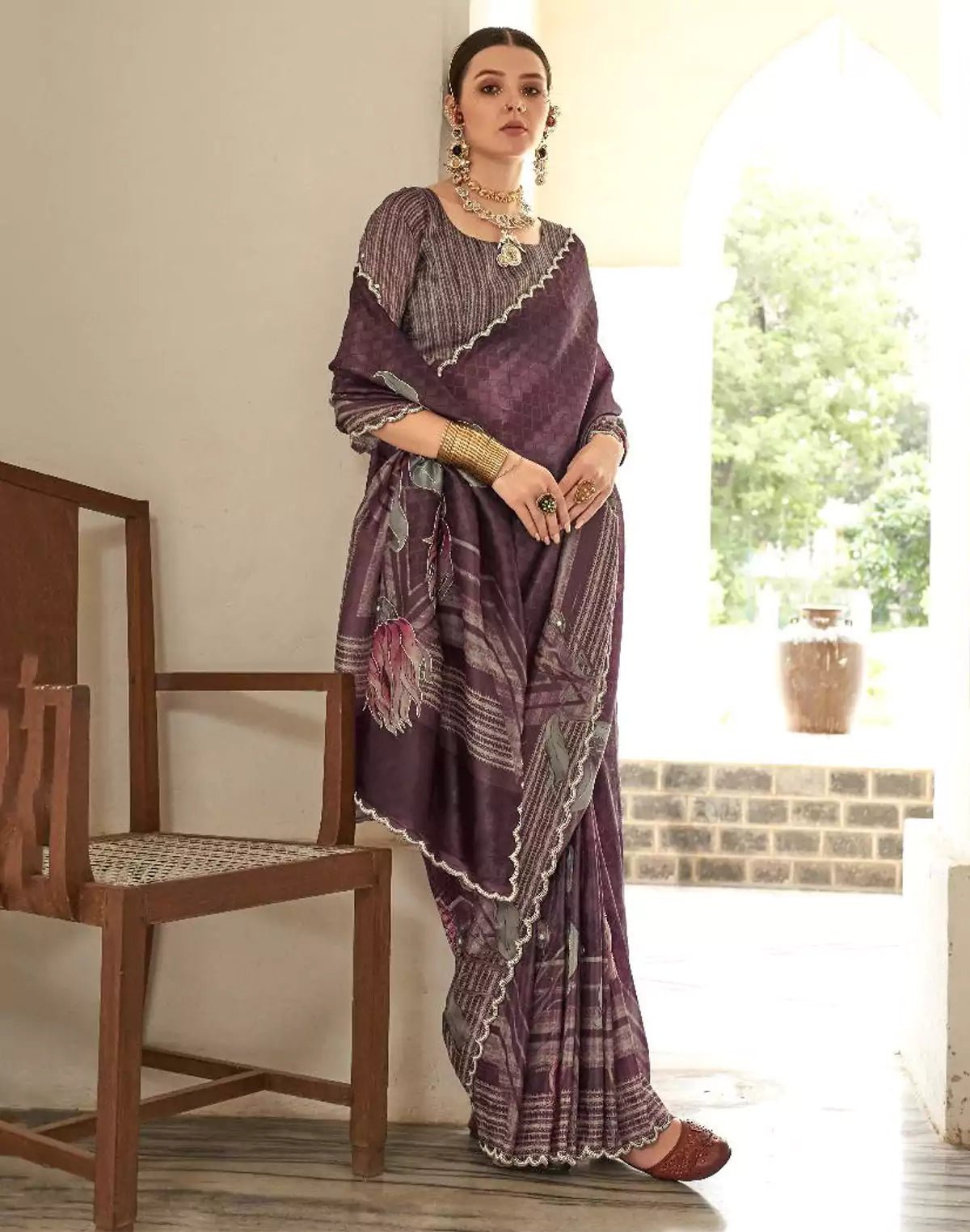Image of Brown Colour Digital Floral Printed Soft Silk Party Wear Saree - South India Shopping Mall