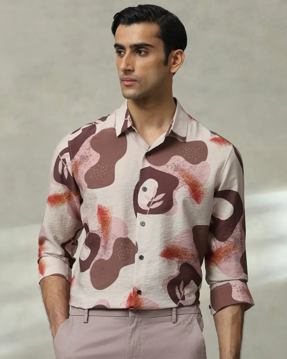 Image of Brown Digital Printed Viscoe Nylon Full Sleeve Shirt - South India Shopping Mall