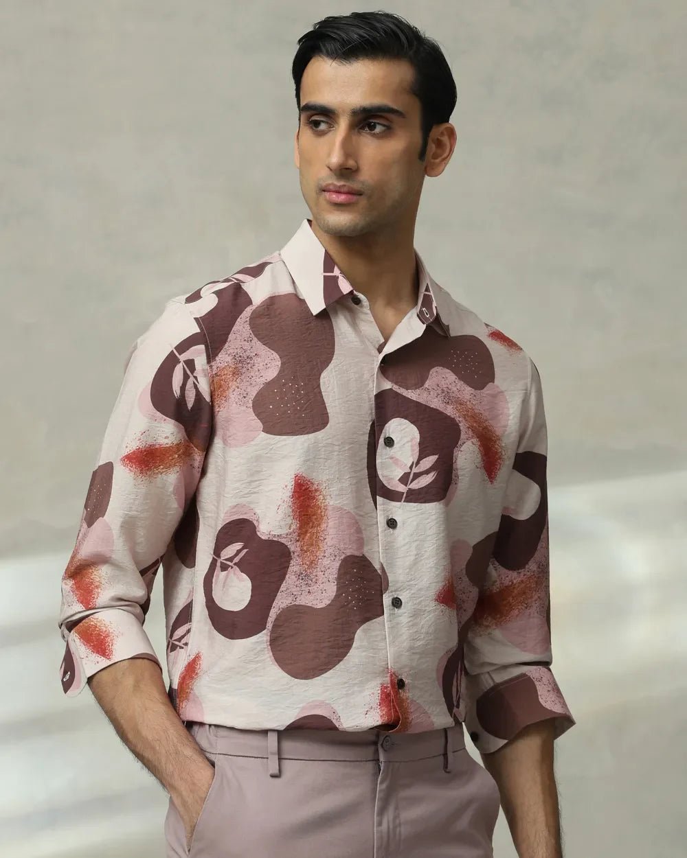 Image of Brown Digital Printed Viscoe Nylon Full Sleeve Shirt - South India Shopping Mall