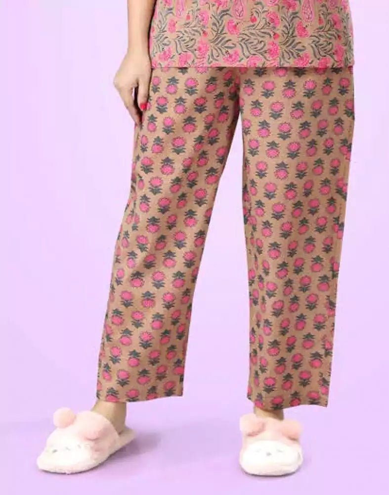 Brown Floral Cotton Printed Night Suit - South India Shopping Mall