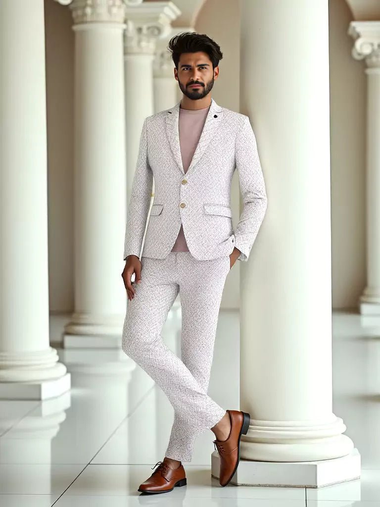 Image of Brown Self Patterned Giza Cotton Blazer - South India Shopping Mall