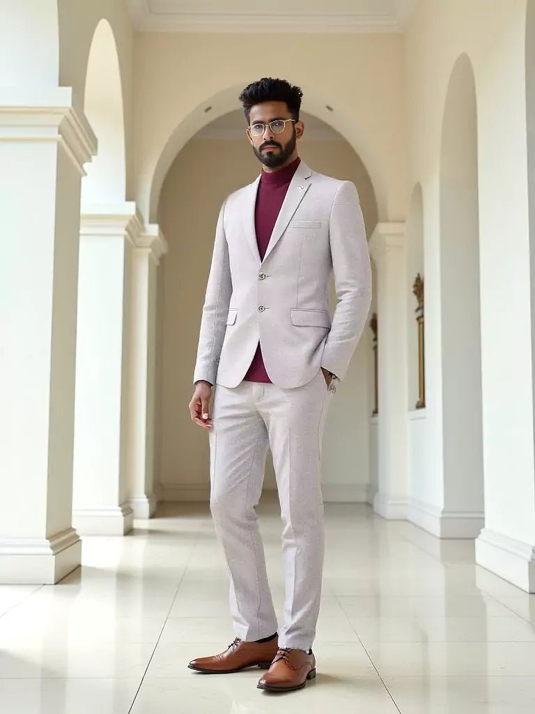 Image of Brown Suede and Giza Cotton Stylish Blazer - South India Shopping Mall