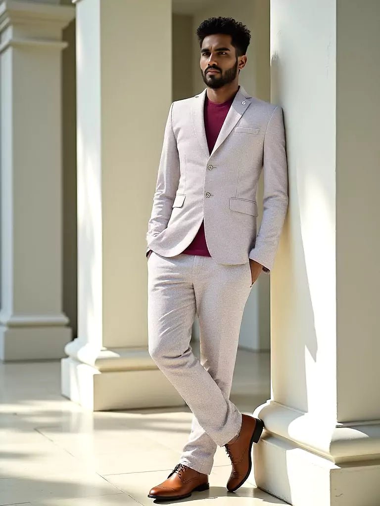 Image of Brown Suede and Giza Cotton Stylish Blazer - South India Shopping Mall