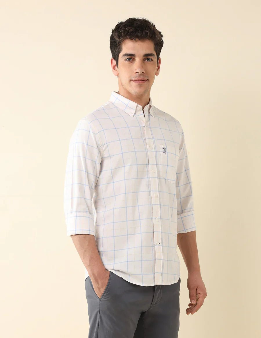 Image of Checkered Ecru Coloured Cotton Full Sleeve Men's Shirt - South India Shopping Mall