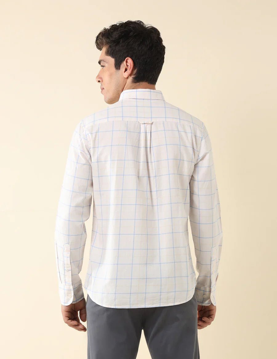 Image of Checkered Ecru Coloured Cotton Full Sleeve Men's Shirt - South India Shopping Mall