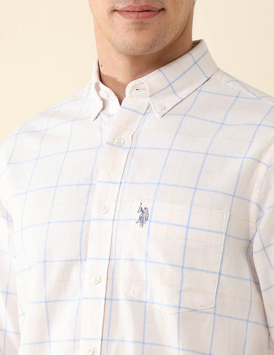 Image of Checkered Ecru Coloured Cotton Full Sleeve Men's Shirt - South India Shopping Mall