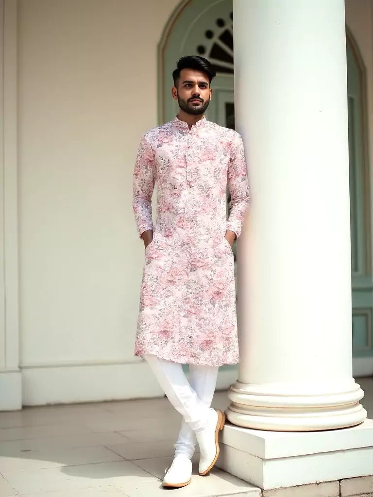 Image of Chiku Digital Floral Print Cotton Kurta Pyjama Set - South India Shopping Mall
